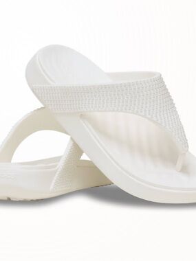 White Women's Beaded Flip Flop Sandals